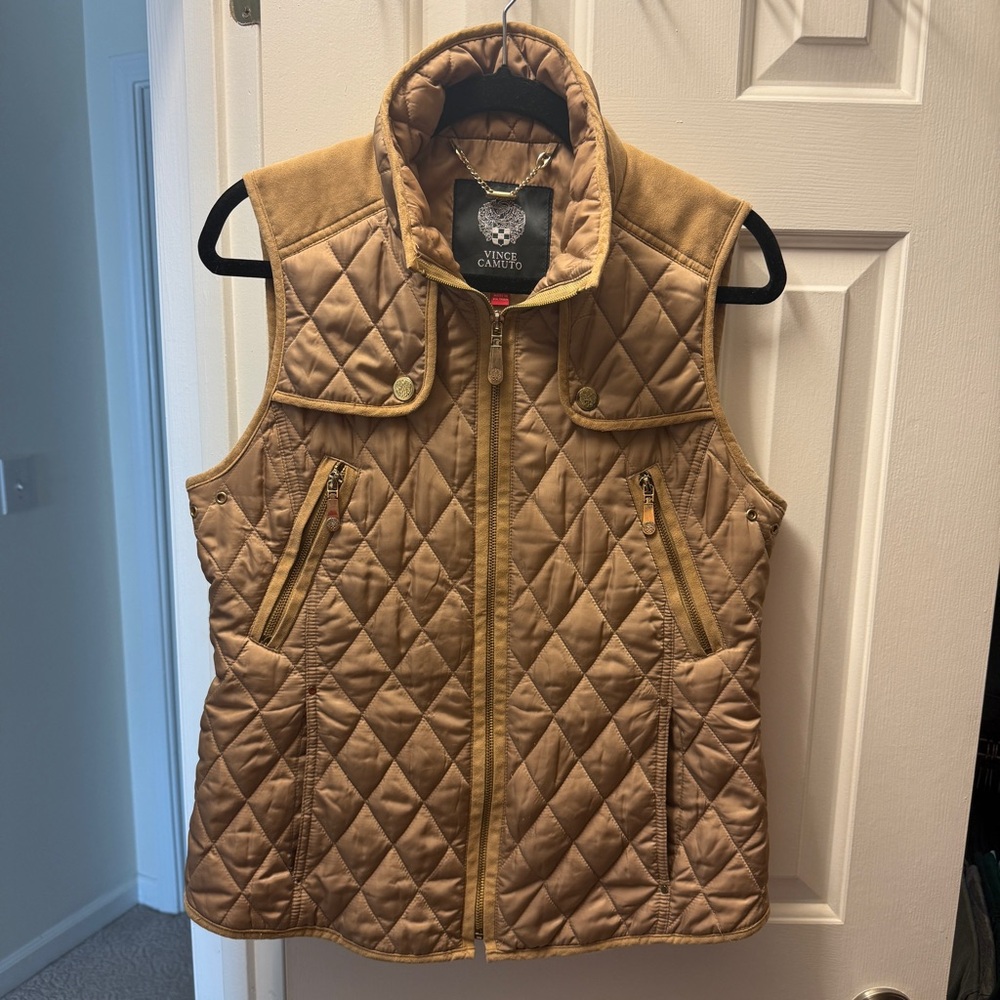 Tan Zip Vince Camuto Quilted Vest size Small